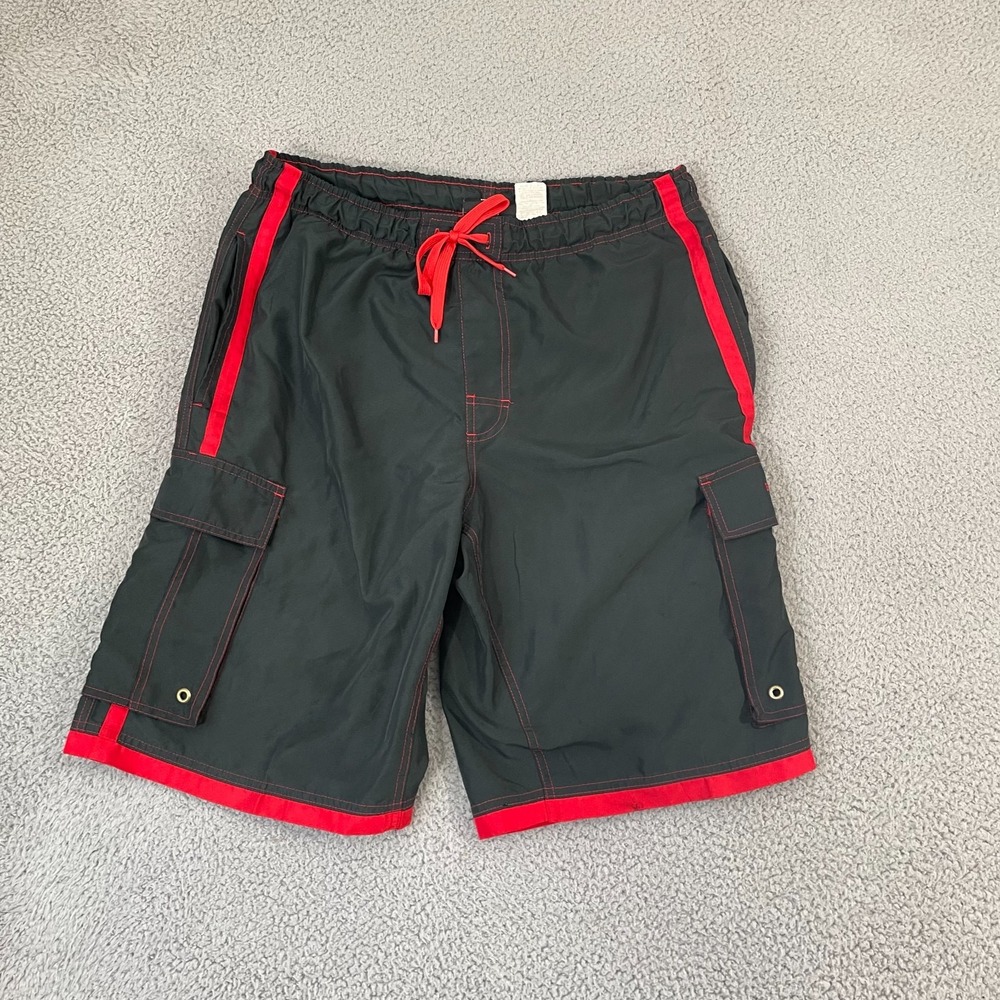 Beverly Hills Polo Club Swim Trunks Men M Black Board Shorts Cargo Beach Surf